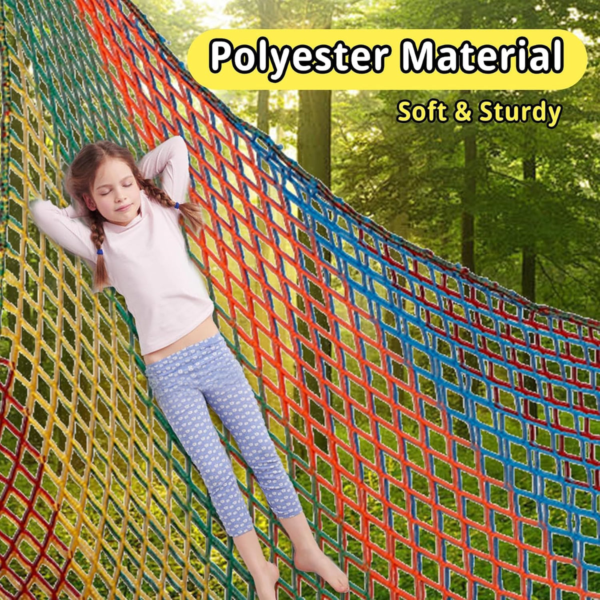 Climbing Cargo Net 6.5' x 9.8' for Outdoor Treehouse – Fun for Kids & Family - 6.5‘ x 9.8‘ / Multicolour - image 3