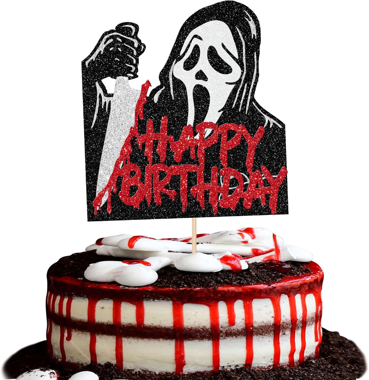 Zhuoweism Halloween horror Happy Birthday glitter cake topper on bamboo stick - view 9