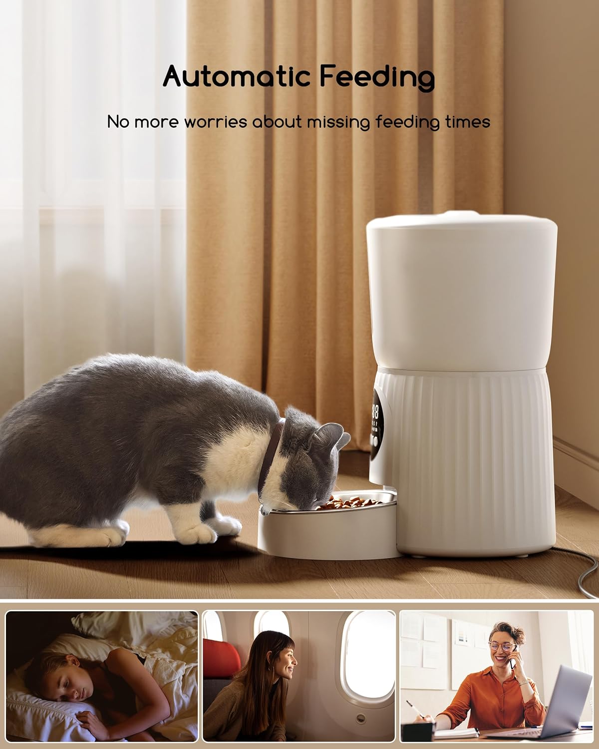 Faroro Automatic Cat Feeder, 1-6 Meals Per Day - White - image 4