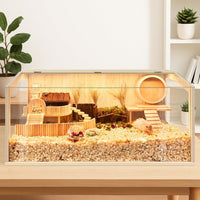 Hamster Cage Chewproof, Large Hamster Cages and Habitats - Natural Oak Wood / 48"L x 20"W x 20"H / Openable Window Roof - image 2