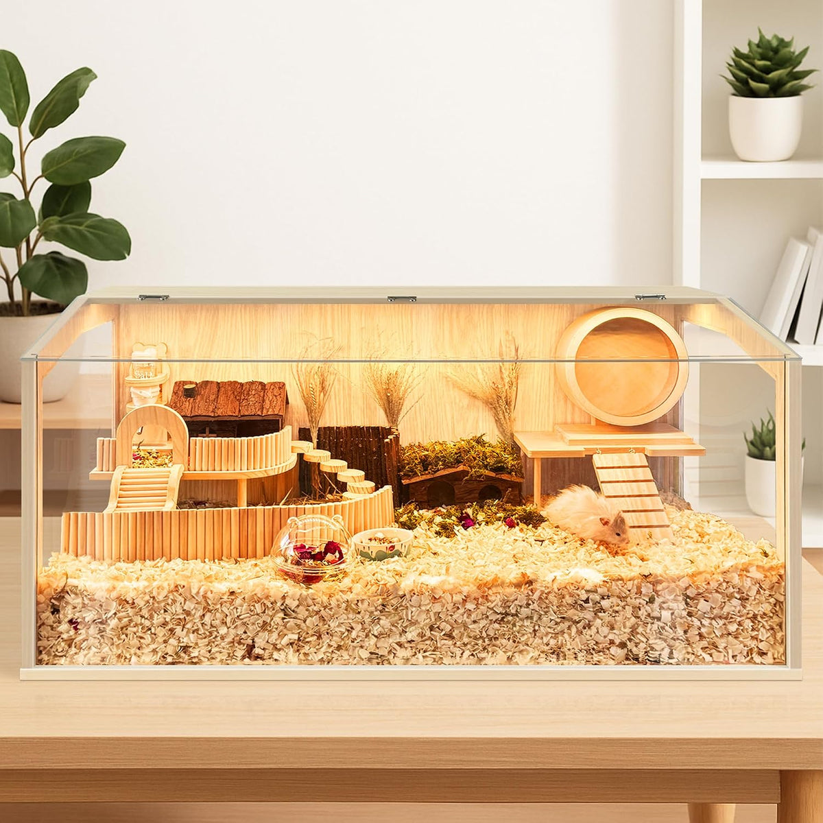 Hamster Cage Chewproof, Large Hamster Cages and Habitats - Natural Oak Wood / 48"L x 20"W x 20"H / Openable Window Roof - image 2