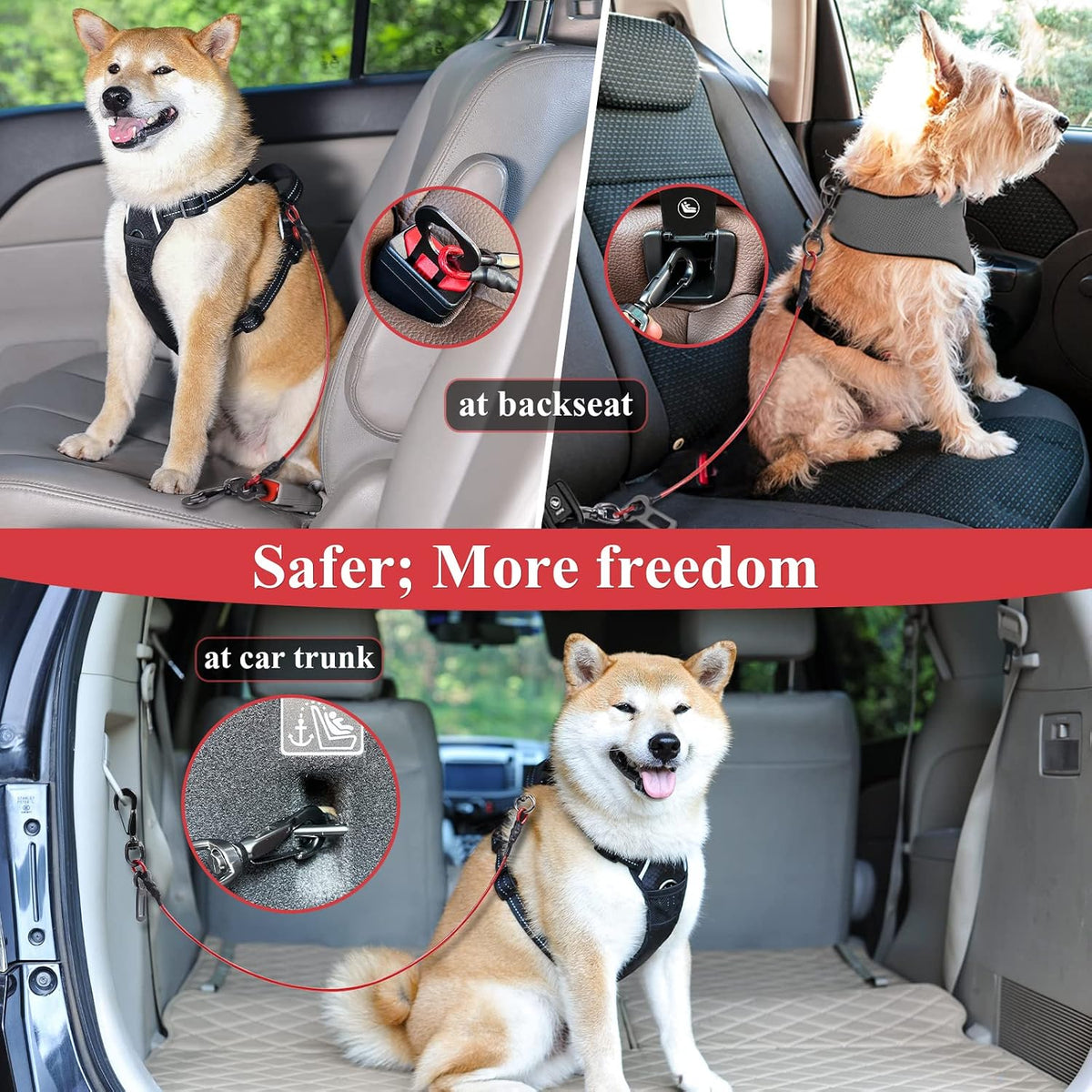 VIVAGLORY Dog Seatbelt Tuffbelt Dog Car Harness, XS - 33 Inch / Red - image 4