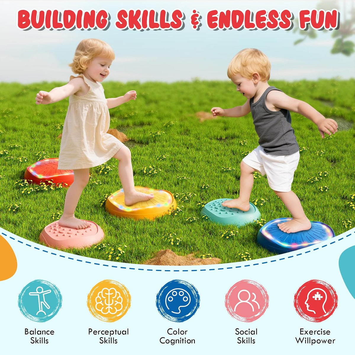 Lehoo Castle Musical Light Up Stepping Stones for Kids – Fun for Kids & Family - Blue - image 4