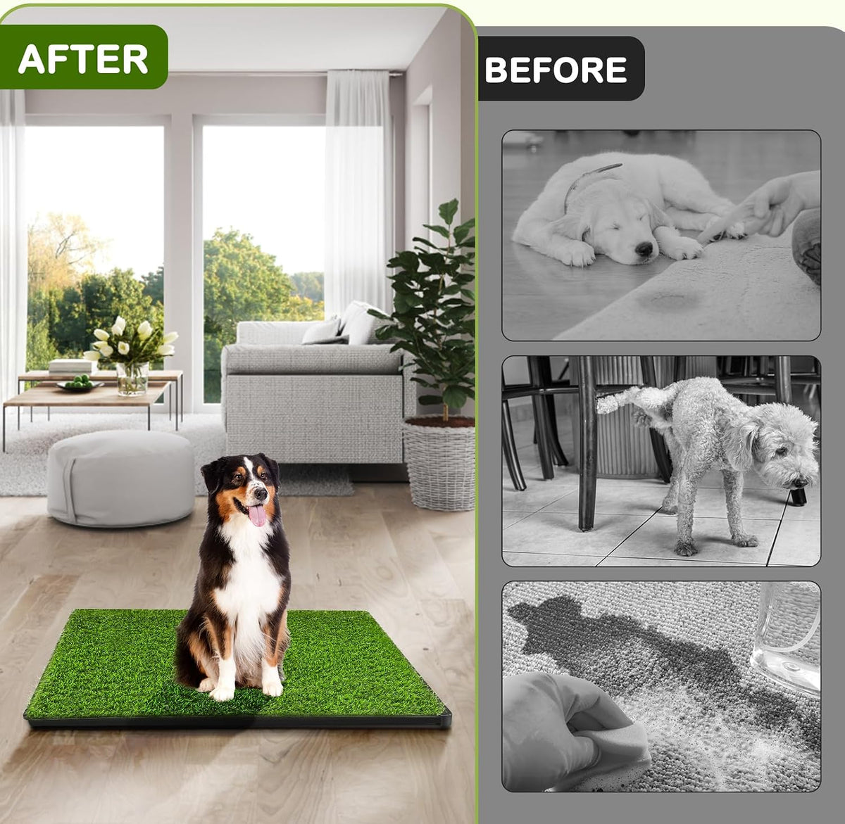 Dog Grass Pad with Tray, 23''X17'' Small Artificial Turf Grass Potty, Reusable Puppy Pee Pads - 34''×23'' (3-Layer Potty System) - image 2