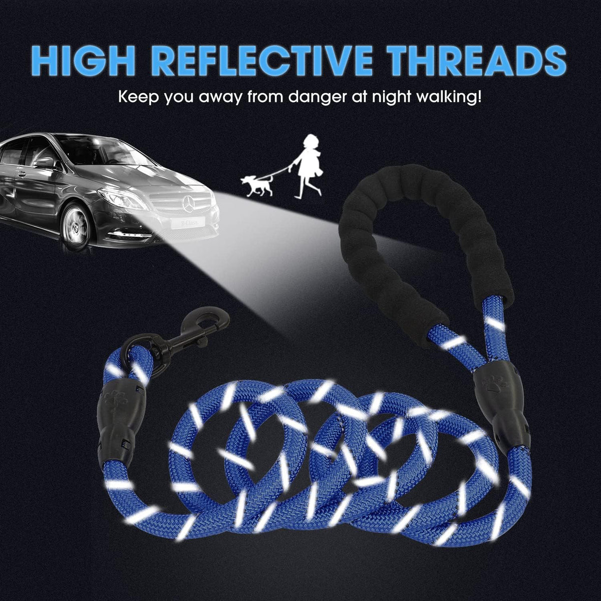 2/4/5/6 FT Dog Leash with Comfortable Padded Handle and Highly - 1/2'' x 5 FT / Navy Blue - image 4