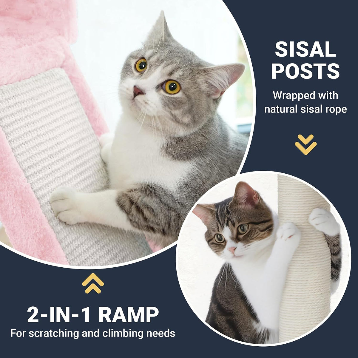 Allewie 68 Inches Cat Tree/House and Towers for Big Feline/Scratching - 82 in / Pink - image 4