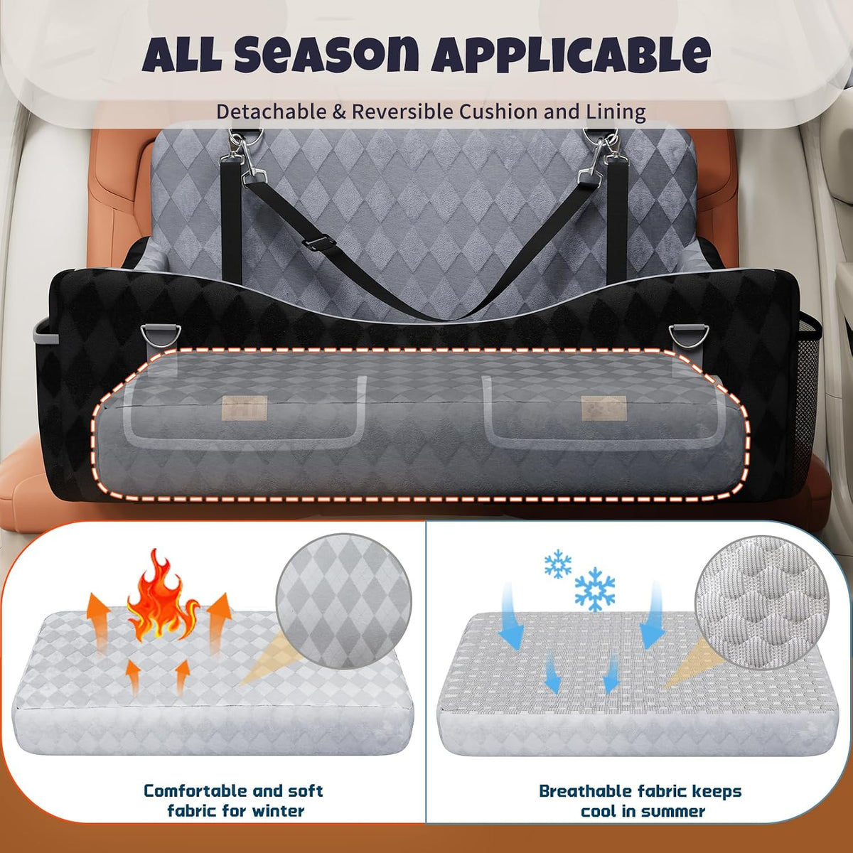 Dog Car Seat for Small/Medium Dogs up to 35lbs - Black/Grey / Large - image 3
