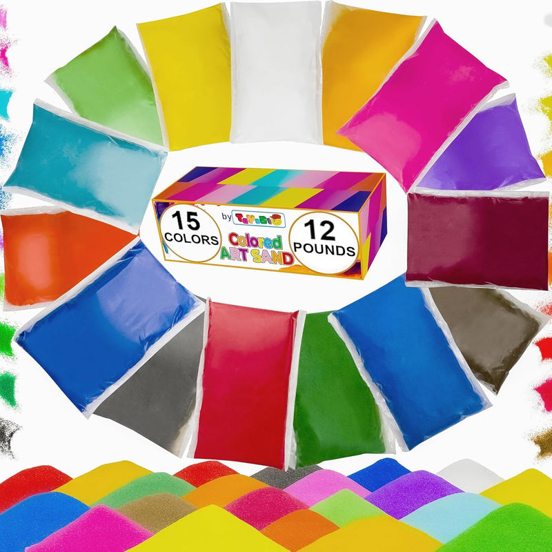 Toyssio colored sand for sand art in 15 bags of bright colors, 12 lbs total