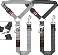 Removable Dog Seat Belt Harness for Car, 3 in 1 Pet Dog Car Seatbelt Leash, Retractable Restraint Secures to Vehicle Headrest & Adjustable Reflective Bungee Dog Seatbelt Tether, Grey