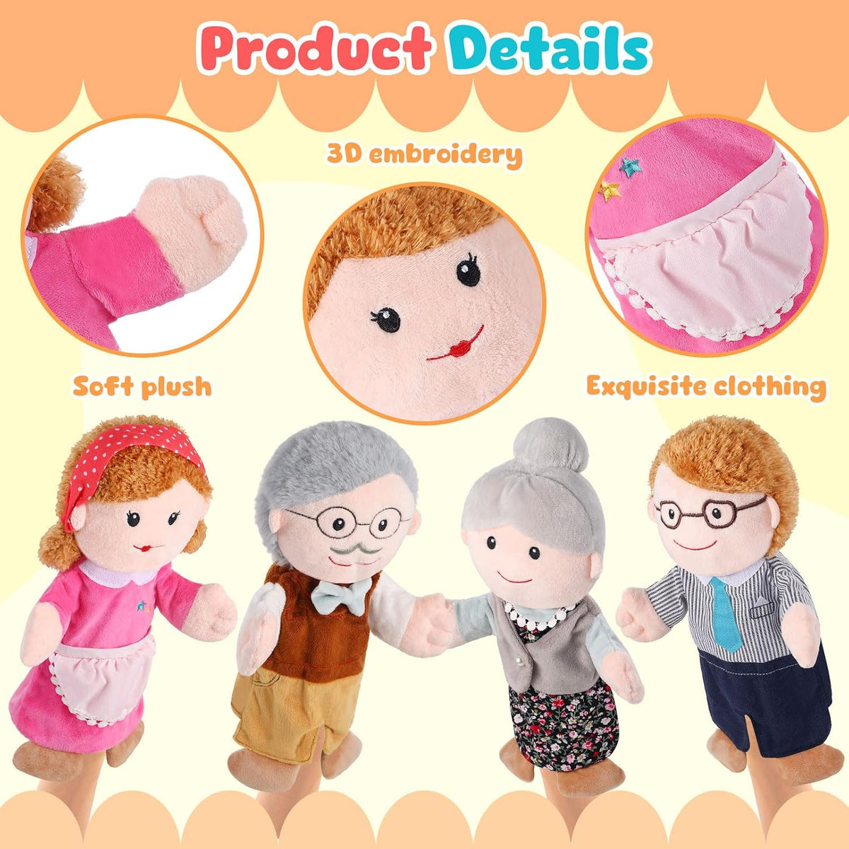 6 Pcs Family Hand Puppets 12 Inch Grandparents, Mom & Dad - 6 Family D - image 4