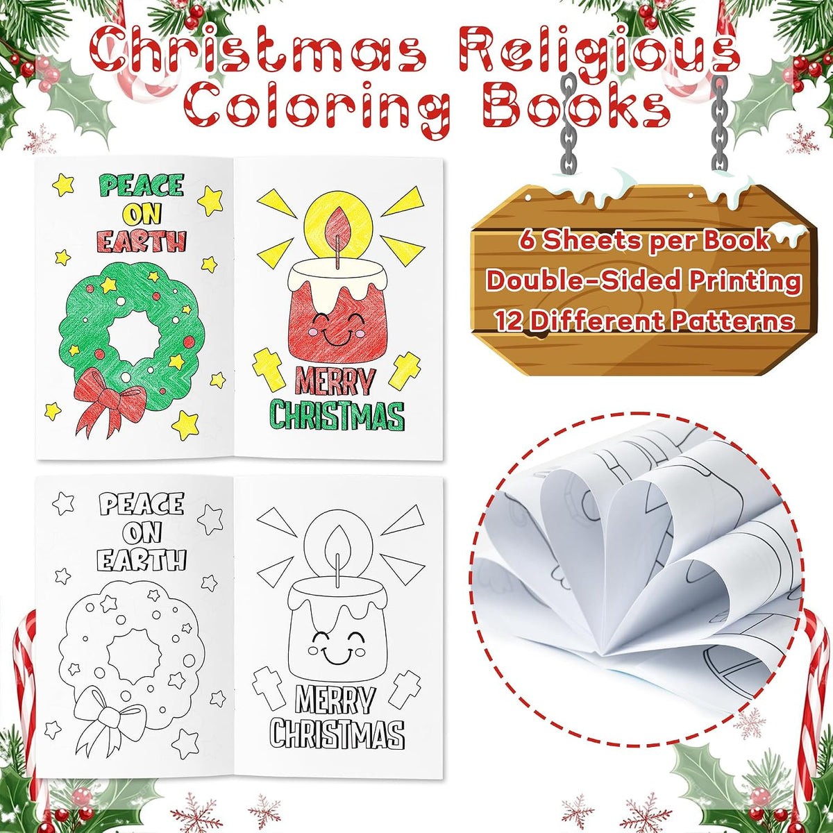 24Pcs Bible Coloring Books Religious Theme DIY Color-in Pages – Fun for Kids & Family - Christmas Religious (48Pcs) - image 3