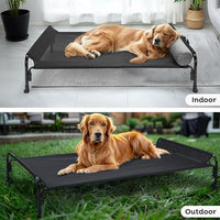 Veehoo Medium Elevated Dog Bed, Outdoor Raised Dog Cot Hammock Bed with One-Sided Removable Headrest Bolster, Cooling Breathable Washable Teslin Mesh, Off Ground, Anti-Slip, M, CWC2204BCP