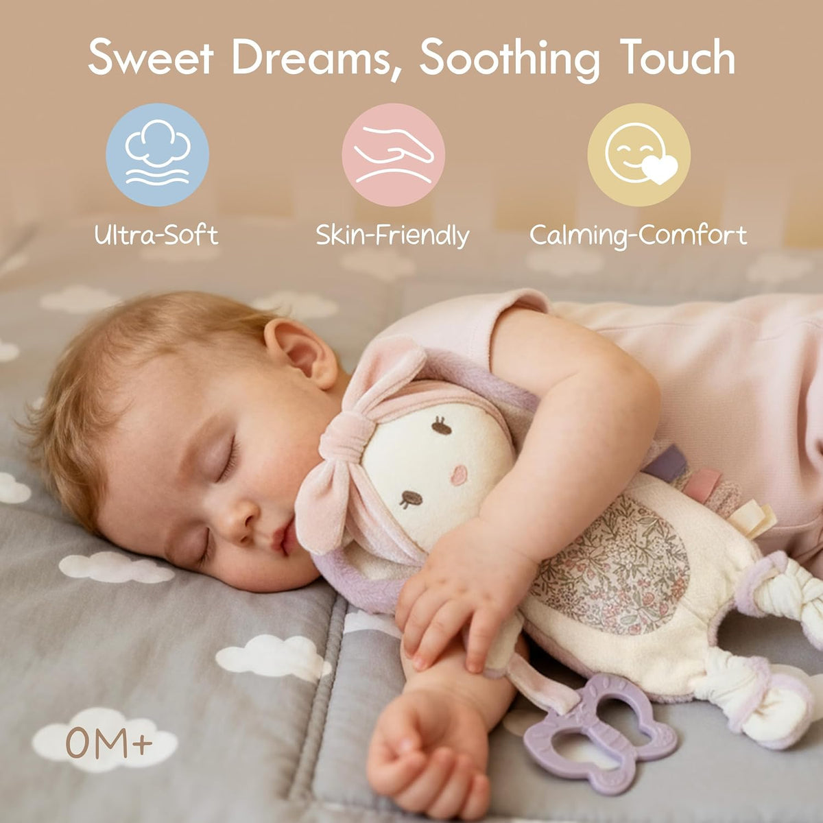 Moonkie Baby Lovey with Silicone Teether - Pink - image 2