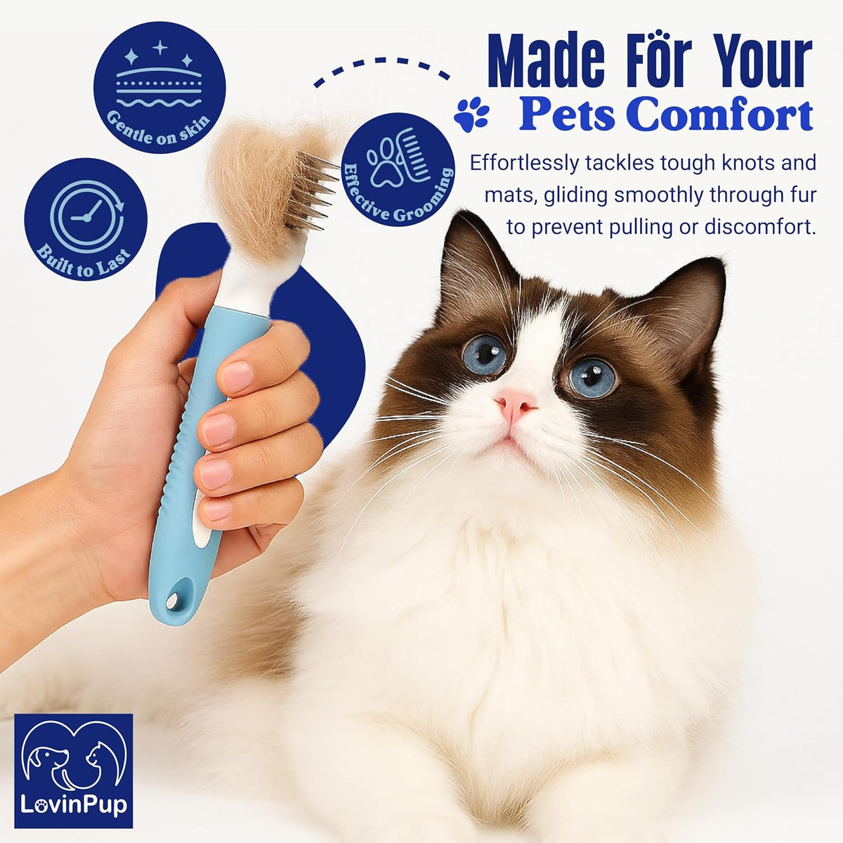 Pet Mat Remover, Professional Dematting Comb for Dogs and Cats - Mat Remover - image 4