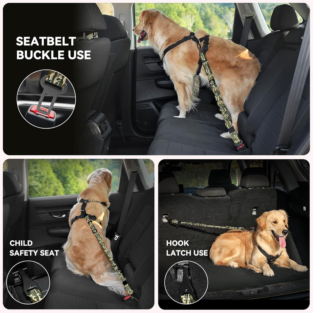 Pawaboo 2Pack Dog Car Seatbelt - Army Green CamouflageX2 - image 4