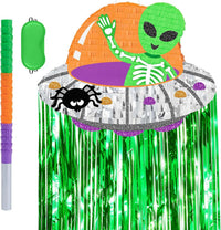 WERNNSAI Halloween skull pumpkin piñata in orange and black with spooky face - view 6
