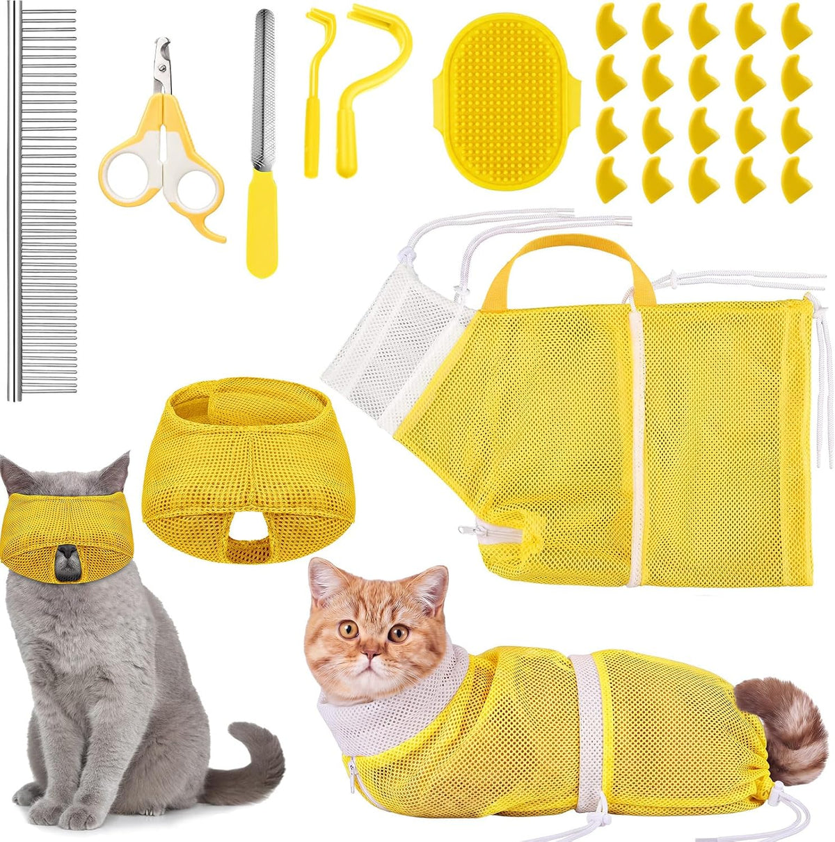 9 Pcs Cat Bathing Bag Set Cat Shower Bag - Yellow