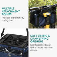 Navaris Pet Carrier for Bikes - Bike Basket Dog Carrier - Ideal Carriers for Small to Medium Dogs Up to 10kg (22lbs) - Drawstring Bag with Secure Locks and Strap - Blue