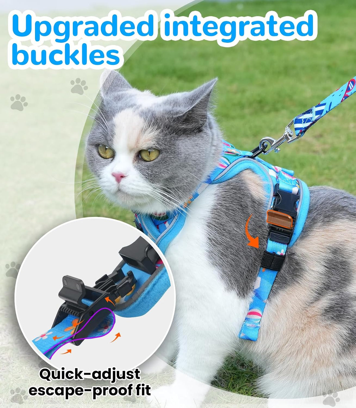Cat Harness and Leash Set, Escape Proof Kitten Harness, Black - H604 Pro Ocean Blue / X-Small (4-6lb) - image 3
