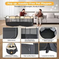 EighteenTek 2-in-1 Pop Up Cat Playpen, Assembly-Free Dog Puppy Pet Playpen, Indoor Outdoor Cats Enclosed, Cat Tent House Crate Cage, Portable & Foldable Playpen for Kittens(No Divider, Unified Space)
