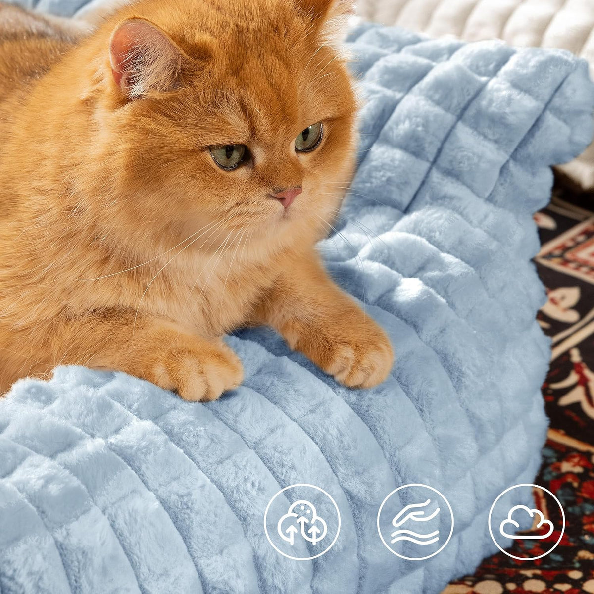 Cat Couch Bed with Fluffy Faux Rabbit Fur for Indoor Cats - Light Blue / Large: 36"L x 27"W x 10"Th - image 4