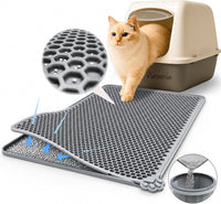 Silicone Cat Litter Mat 24x15" Double Layer Honeycomb Non-Slip – Daily Care for Cats - 24 x 15 inch / Gray