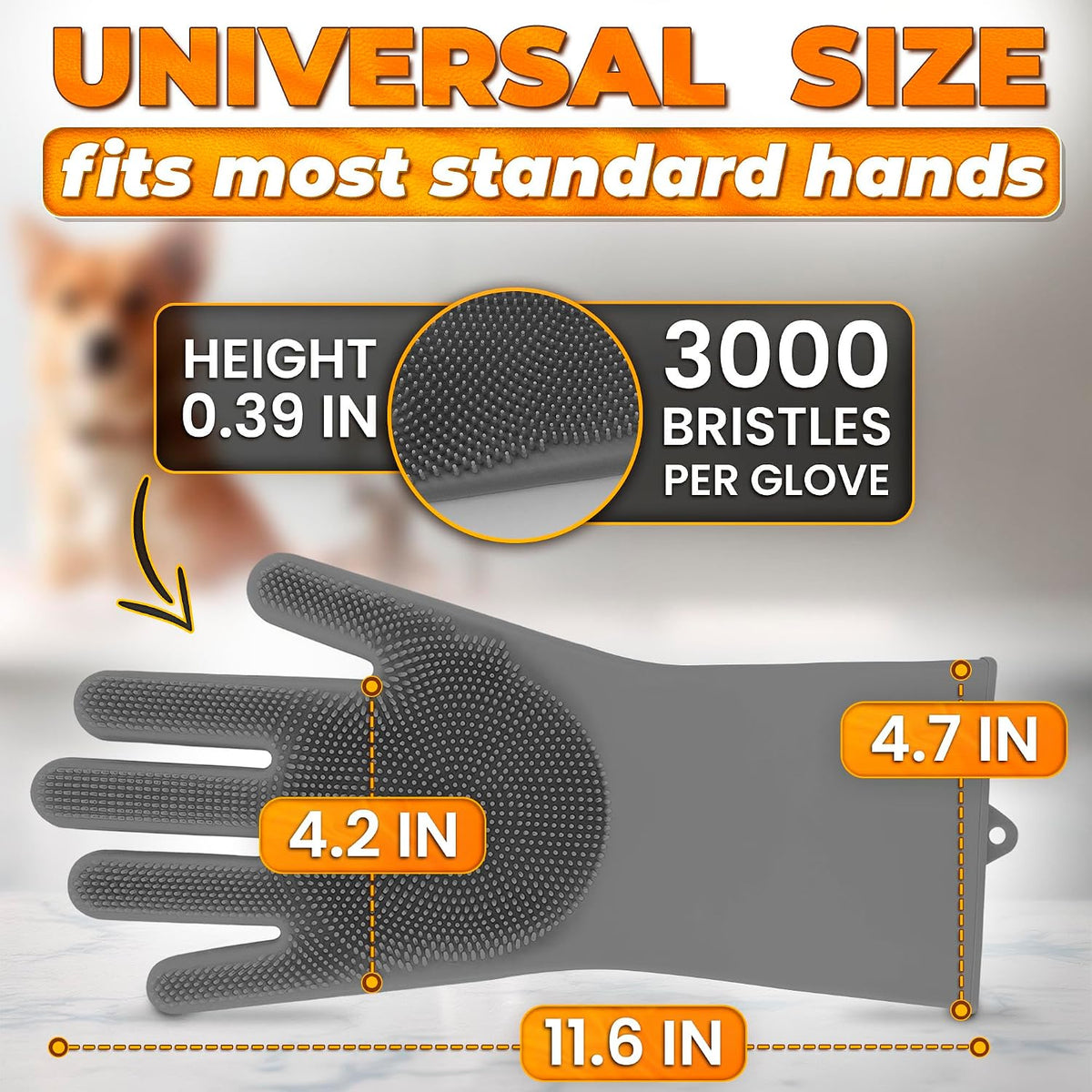 2-in-1 Cat and Dog Washing Gloves with 3000 Soft Bristles – Essentials for Dogs - Grey - image 2