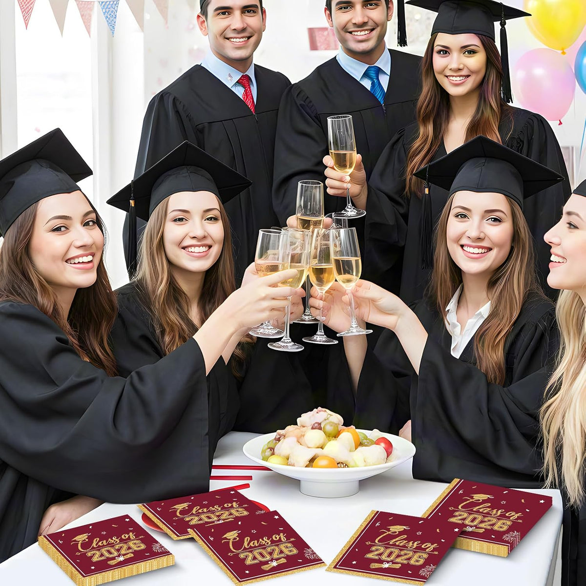 PERFQU Class of 2026 graduation napkins in blue and gold with cap and tassel design - view 19
