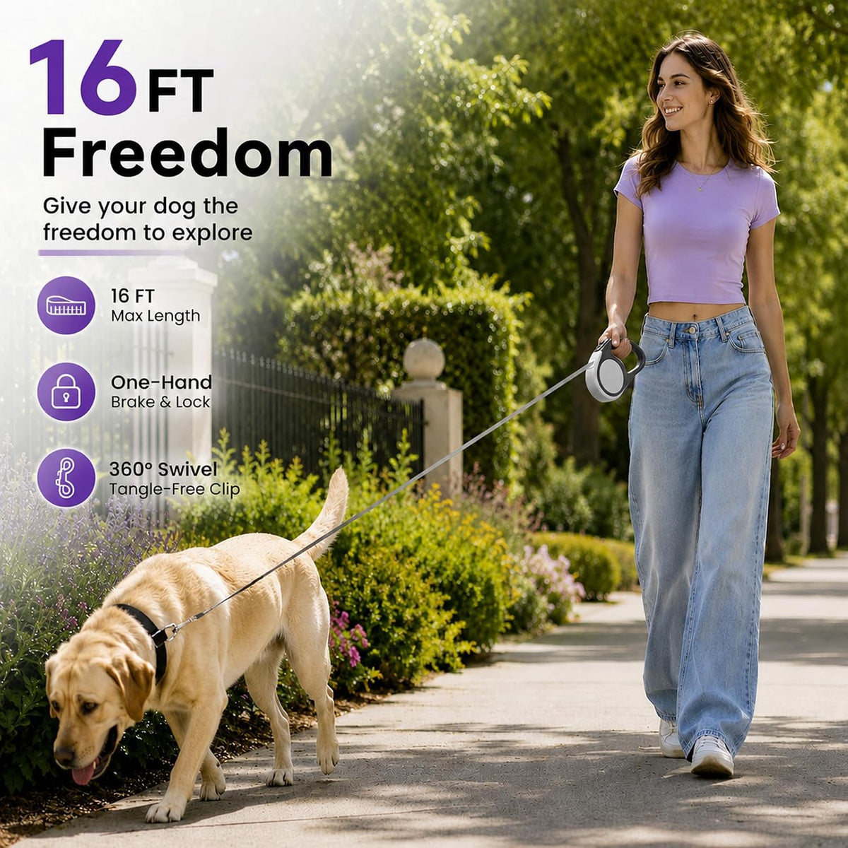 Heavy Duty Retractable Dog Leash-16ft Strong & Durable Walking Leash - Grey / Medium/Large - image 3