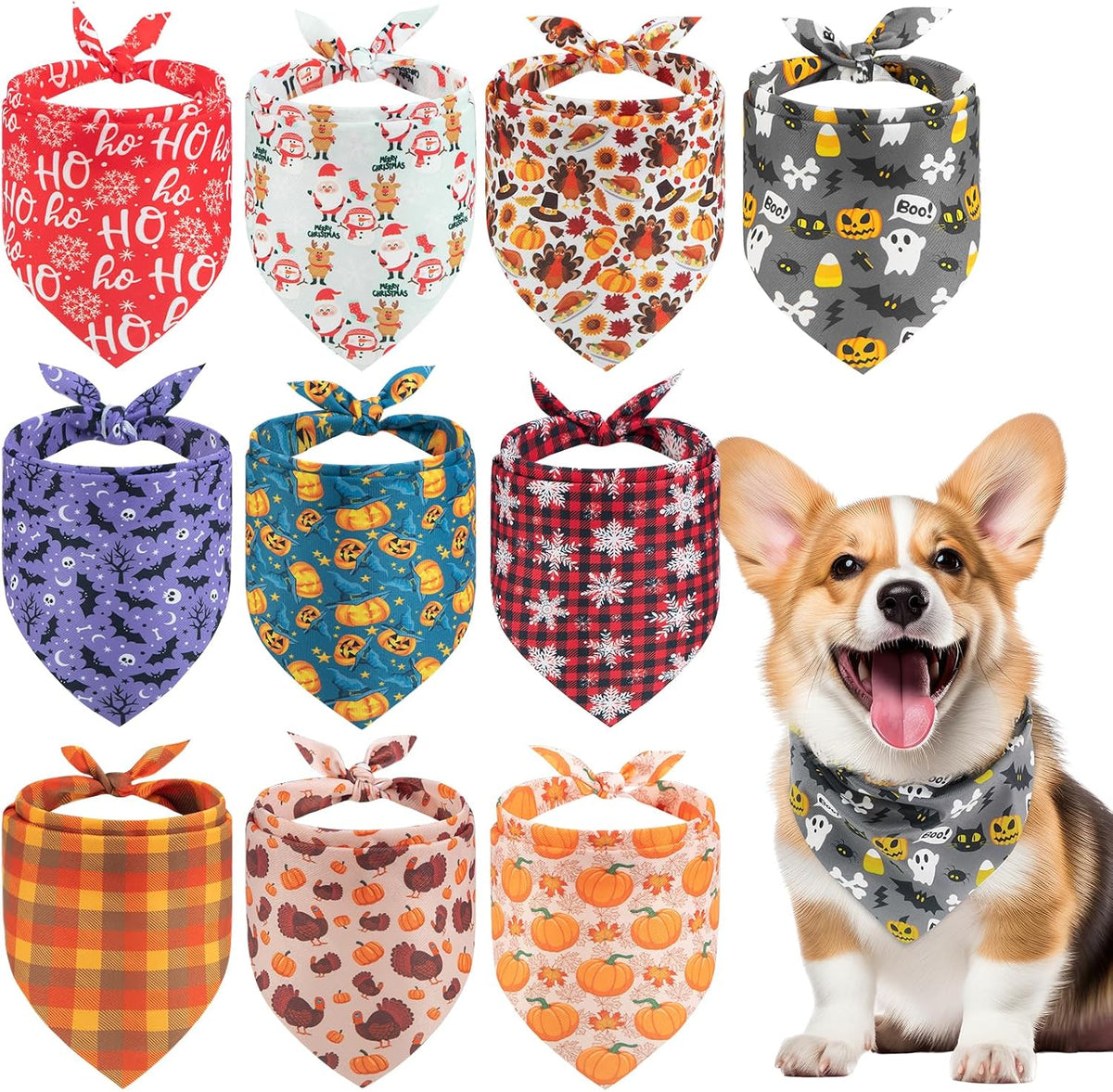 PAWCHIE Holiday Dog Bandanas 10 Packs - Holiday Style 1(10 Pcs)