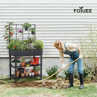 Metal Raised Garden Bed with Trellis, Elevated Planter Box with Legs for Outdoor Patio, Iron Standing Garden Box for Vegetables, Herbs, Flowers, Climbing Plants