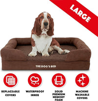 The Dog’s Bed, Large Brown Plush 36x27, Memory Foam, Pain Relief: Arthritis, Hip & Elbow Dysplasia, Post Surgery, Lameness, Supportive, Calming, Waterproof Washable Cover, Veterinary Approved