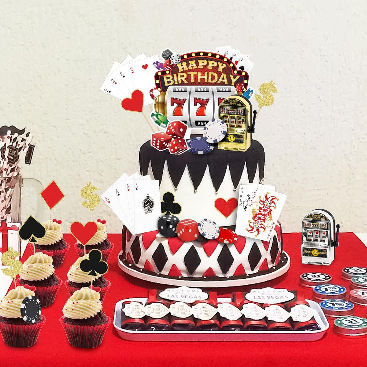 44PCS Halloween Cake Toppers with Spider Bat Castle Pumpkin Skull - Casino - image 3