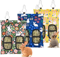 3 Pcs Rabbit Hay Feeder Bag - 11.8"×8.7" / Green,Yellow,Blue