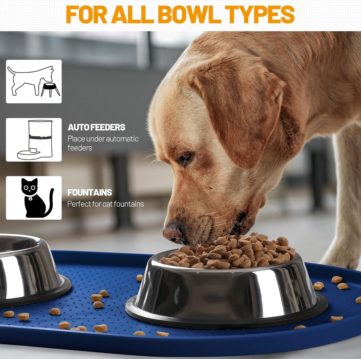 Hubulk 100% Waterproof Silicone Pet Feeding Mat with Raised Edge - Navy Blue / 24"L x 16"W - image 3