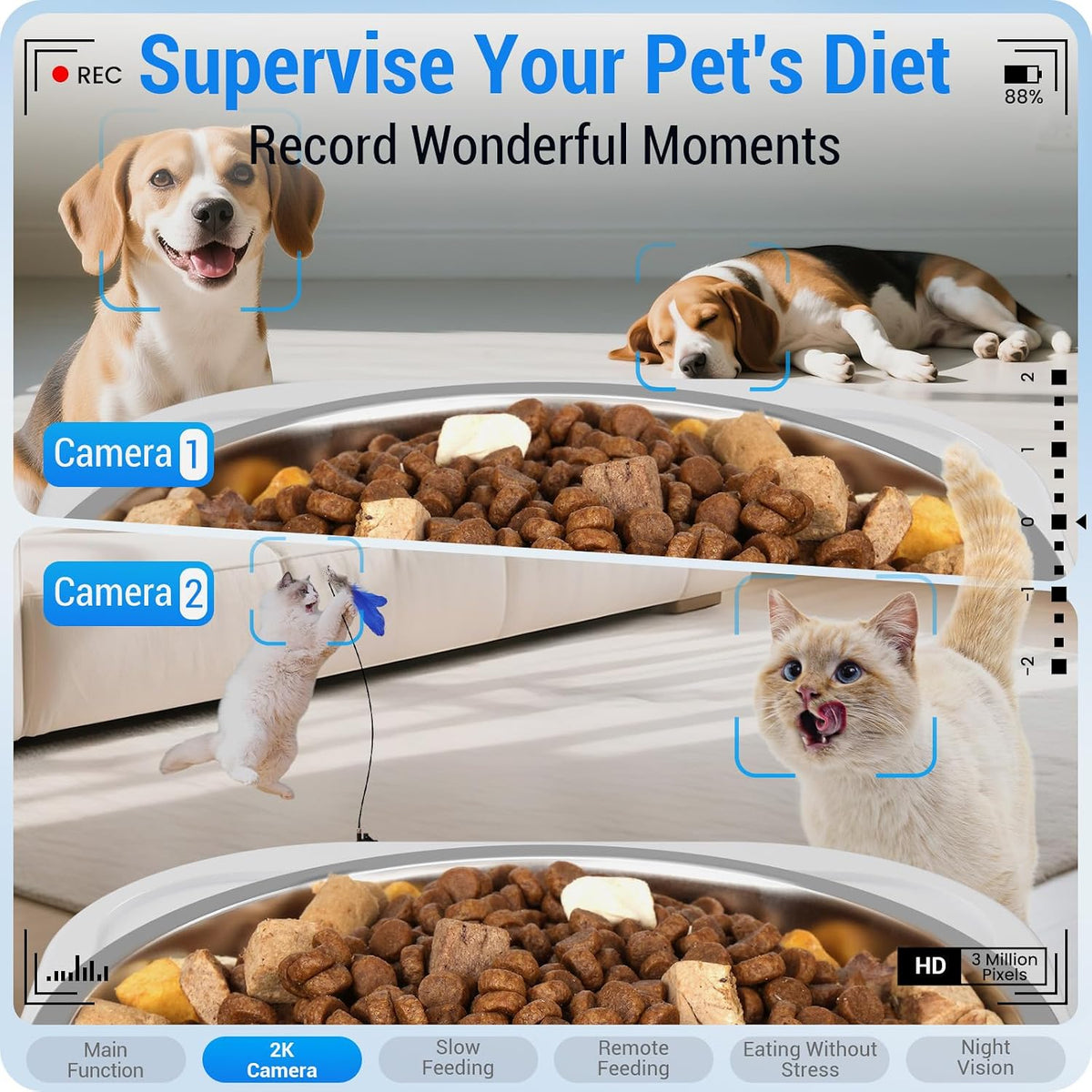 Frienhund Automatic Cat Feeder with Camera: 5G WiFi Automatic Dog - White-2 - image 3