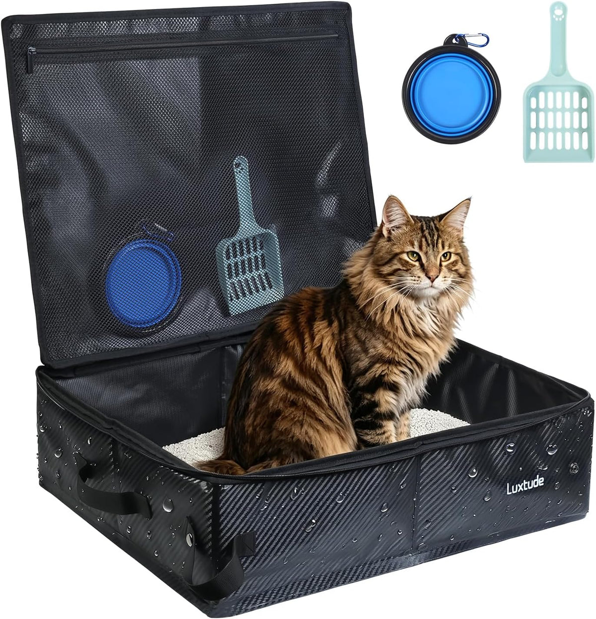 Luxtude Travel Litter Box for Cats, Portable and Easy to Clean – Daily Care for Cats - Black / Large