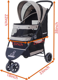 ROODO 3 Wheel Dog Pet Cat Stroller Best Lightweight Foldable Compact - Light khaki - image 2