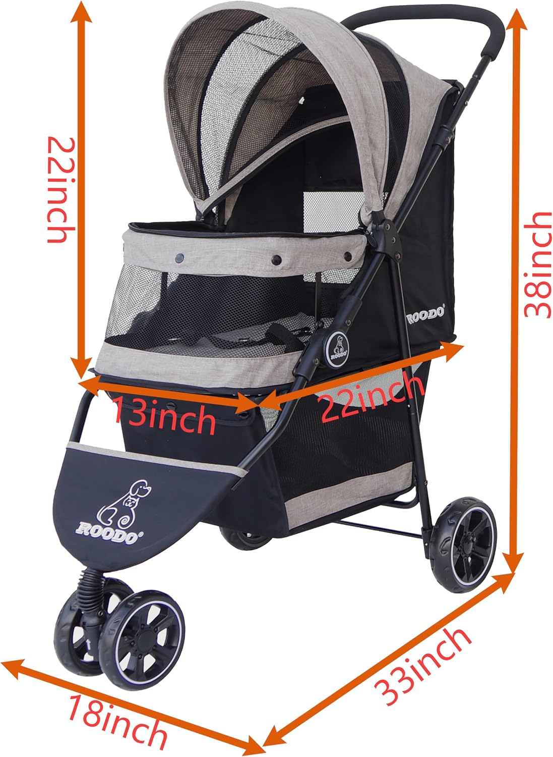 ROODO 3 Wheel Dog Pet Cat Stroller Best Lightweight Foldable Compact - Light khaki - image 2