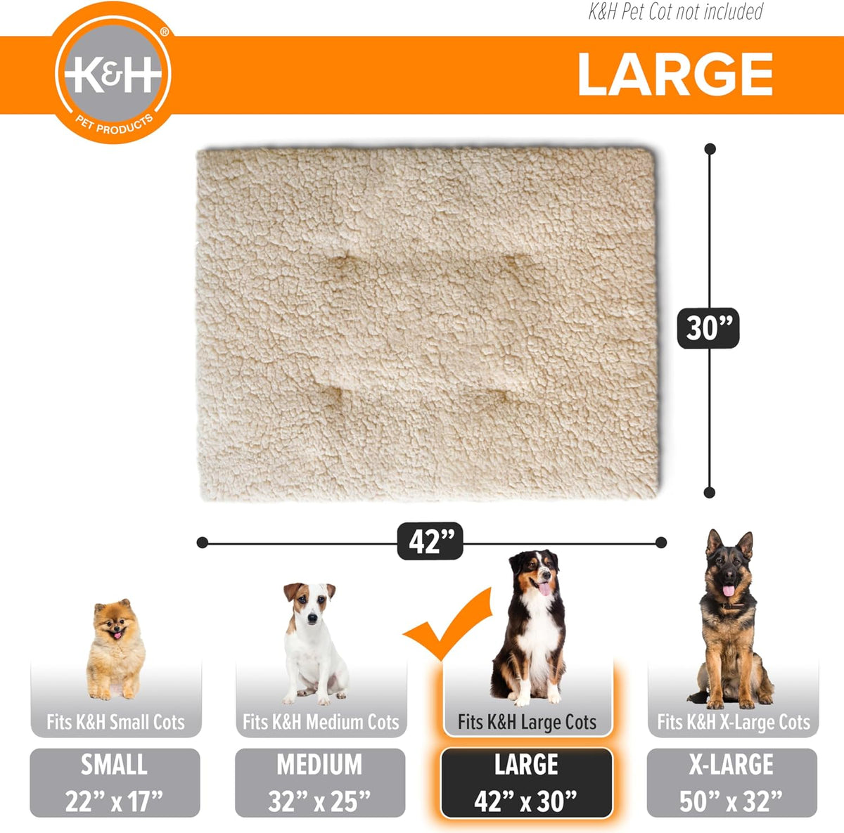 K&H Elevated Dog Bed Pet Cot Pad, X-Large 50x32 Tan – Essentials for Dogs - Large (30 in x 42 in) - image 4