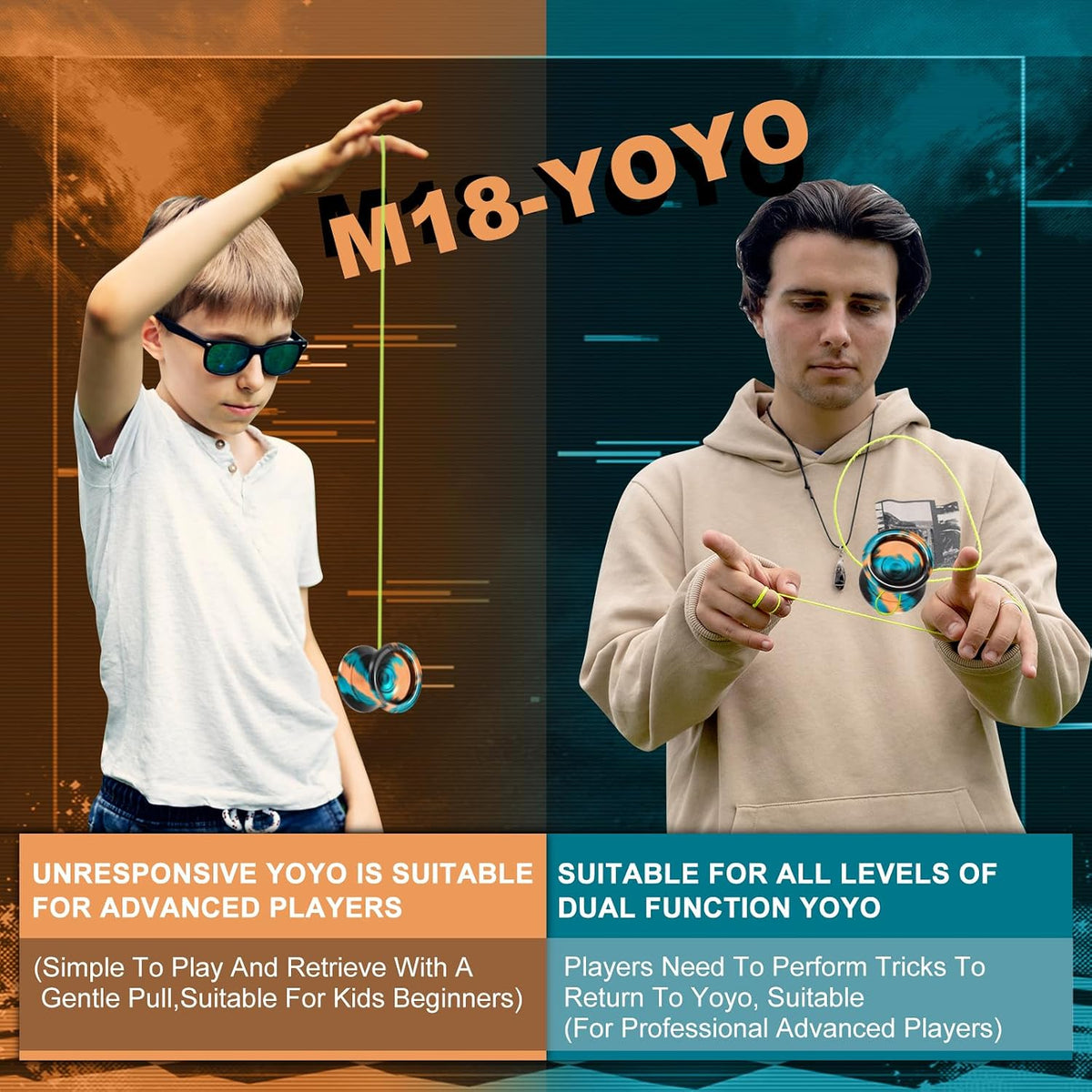 W07 yoyo Professional Metal Trick Yoyo Responsive & Unresponsive – Fun for Kids & Family - 7-Black Blue Orange - image 4