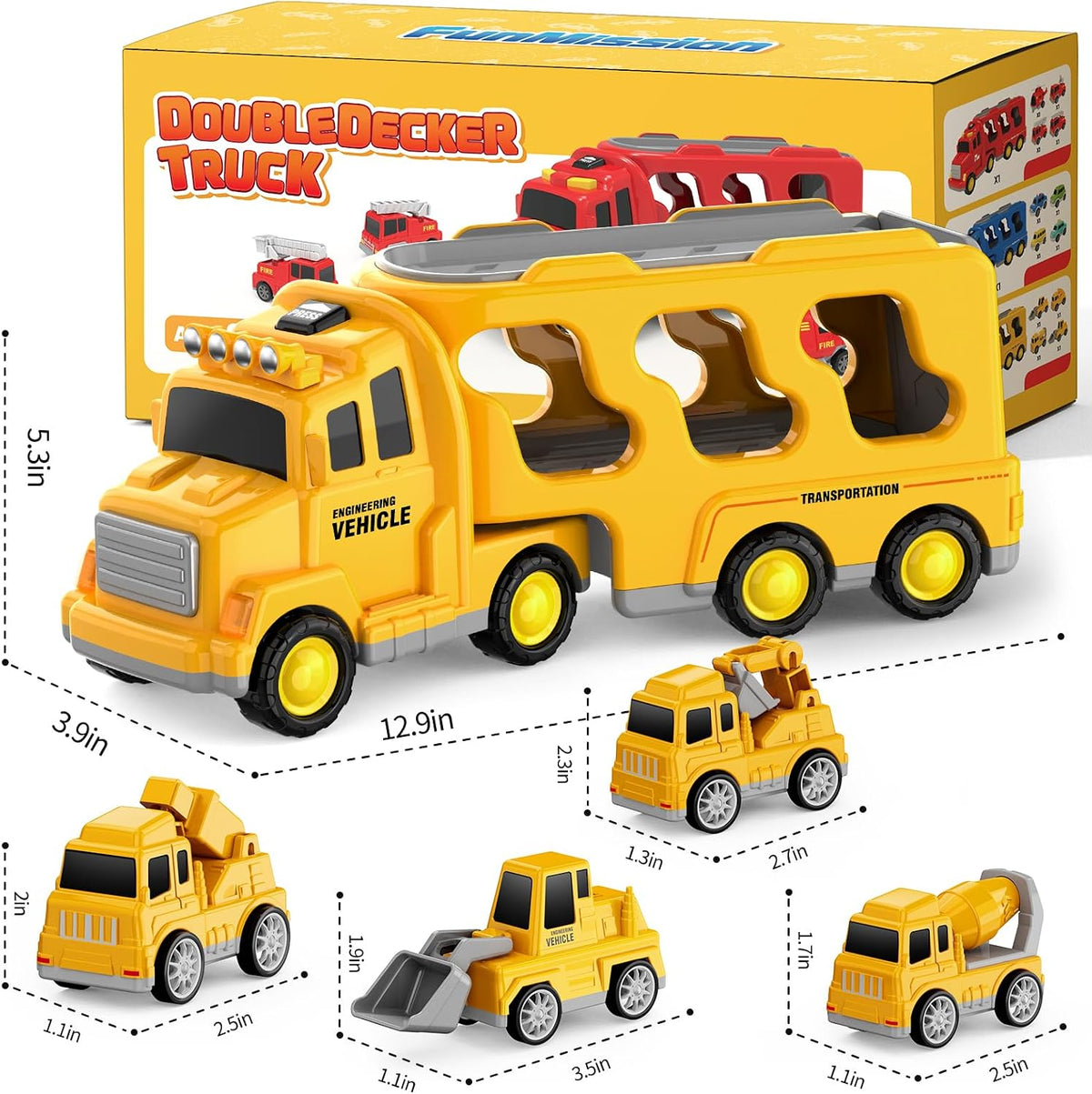 FunMission Toddlers Fire Truck for Kids 3-9 Year Old，5 in 1 Friction - 5 CONSTRUCTION CARS - image 2