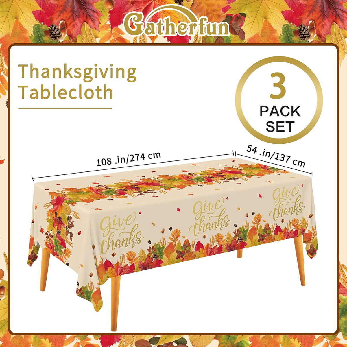 Fall Thanksgiving decorations, Disposable Tablecloth - Thanksgiving - image 2