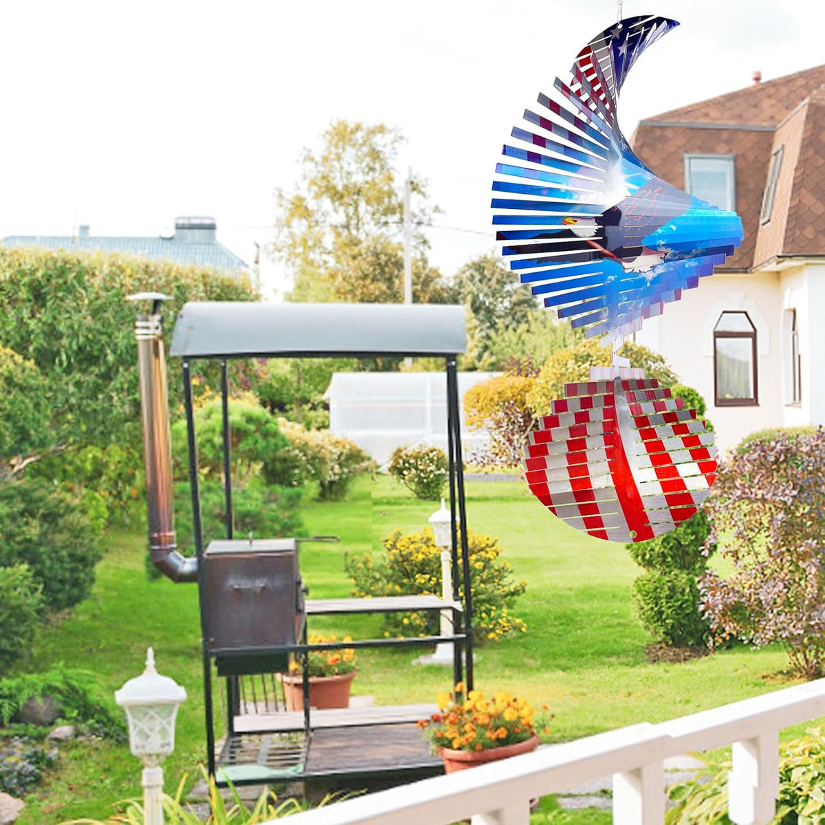 Aoedelyart 3D American flag eagle wind spinner in red, white and blue stainless steel - view 9