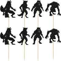 Gyufise black glitter Halloween happy birthday cake topper with half moon, house, pumpkin, ghost and - view 36