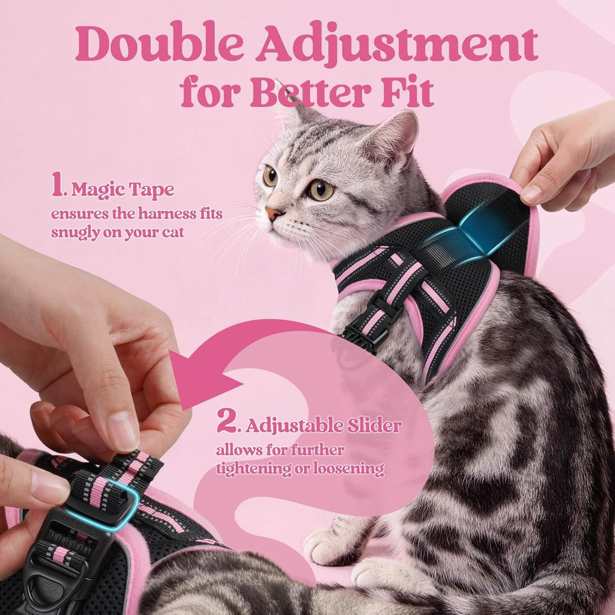 rabbitgoo Cat Harness and Leash Set, Step-in Soft Vest - L / Black & Pink - image 2