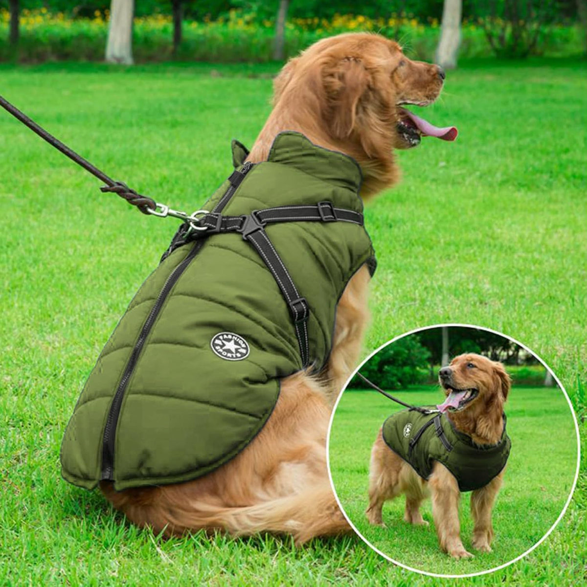 Aiboria Dog Jackets Coat for Winter Windproof Waterproof Skiing Dog - ArmyGreen / Medium - image 2