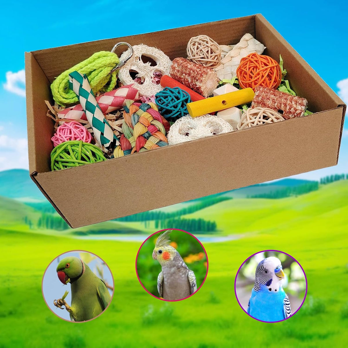 Bird Toys，Colorful Parrot Foraging and Tearing Toy Box – Essentials for Birds - image 4