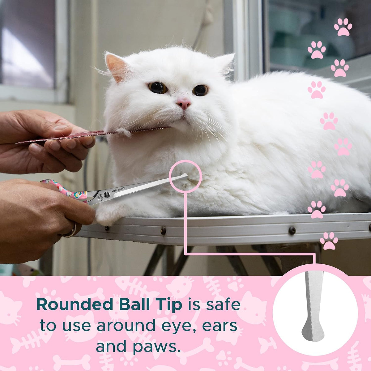 Kenchii Happy Kitty Ball Tip Grooming Scissors for Cats 5.5in Pink – Essentials for Cats - 6.5 Inch / Pink - image 3