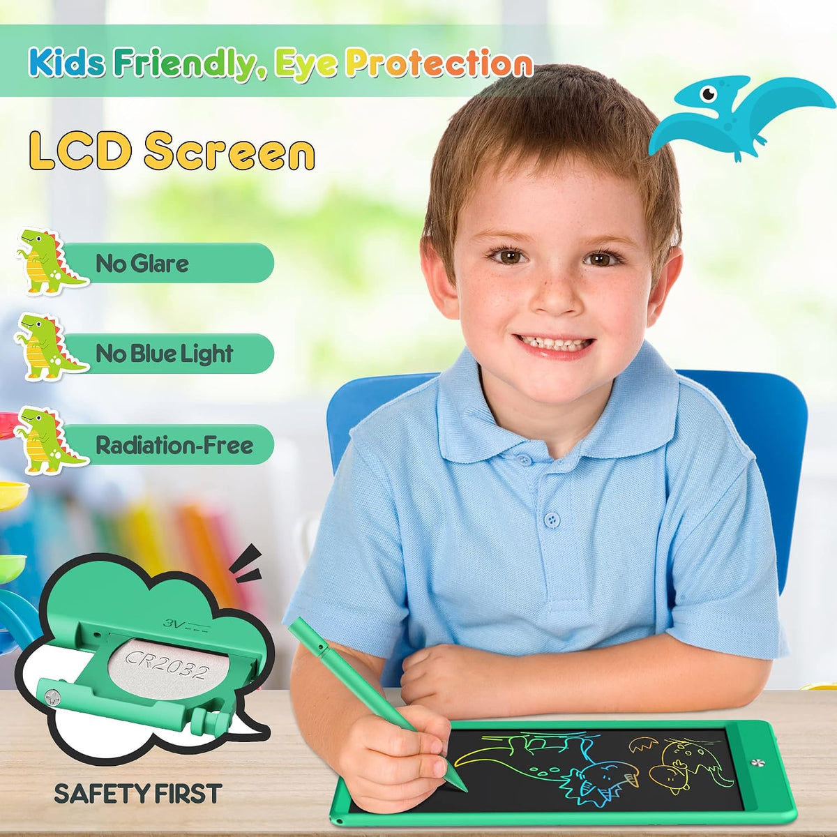 FLUESTON LCD Writing Tablet for Kids - 11"W x 7.5"H / Wonderful Green - image 2